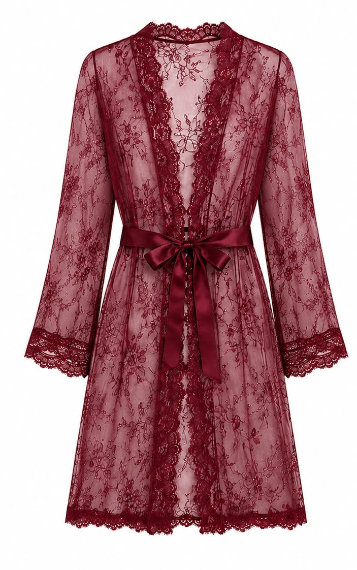 Red lace dress shown from front and back on a white background