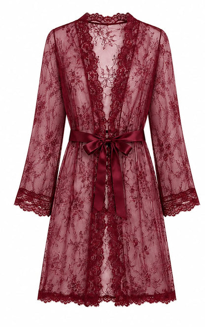 Red lace dress shown from front and back on a white background