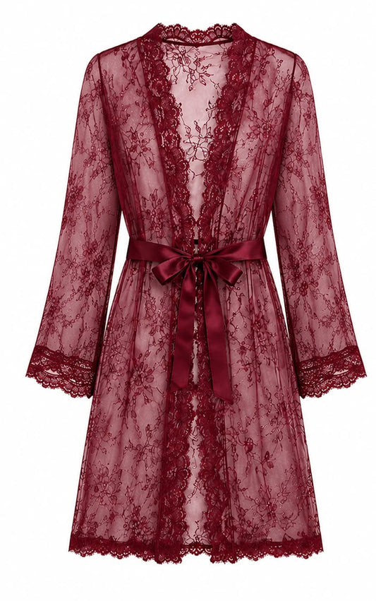 Red lace dress shown from front and back on a white background