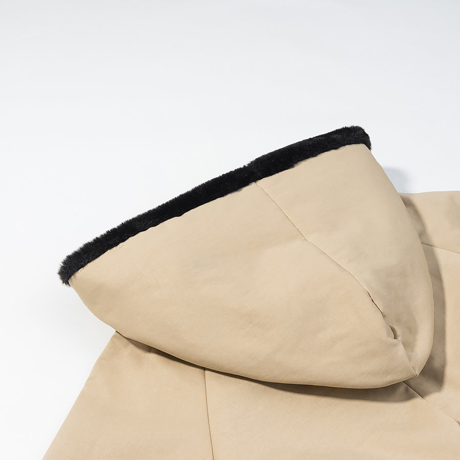 Long woolen hooded cotton jacket