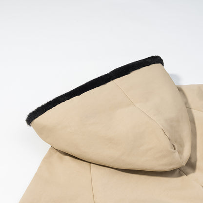 Long woolen hooded cotton jacket