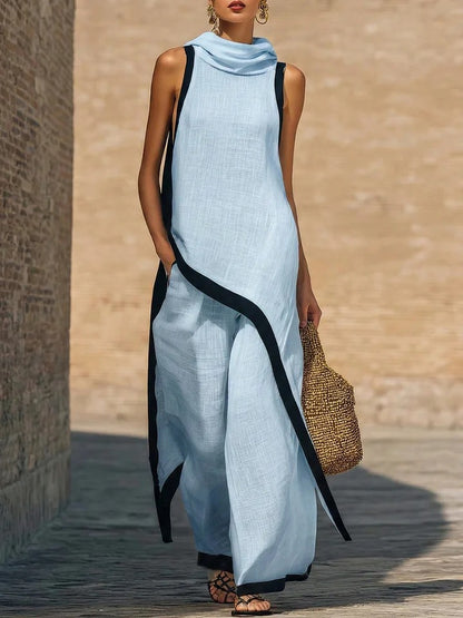 Cut Elegant Hooded Sleeveless Set