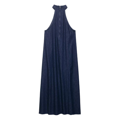 Hanging neck denim dress