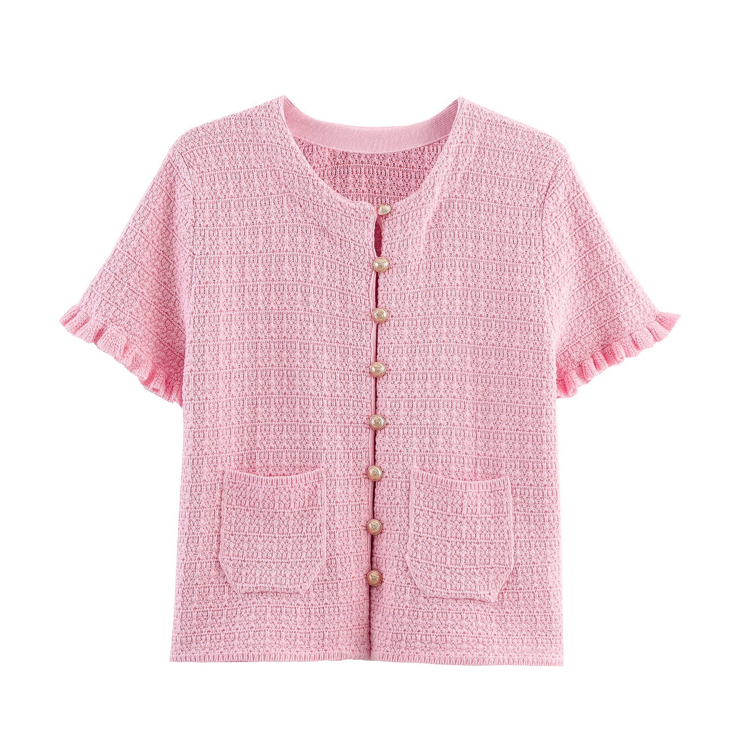 Women's Layered Decorative Knit Jacket + Camisole + Spliced Knit Set