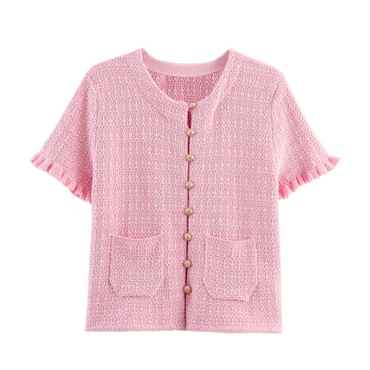 Women's Layered Decorative Knit Jacket + Camisole + Spliced Knit Set