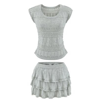 Slim fit short sleeved top and skirt set