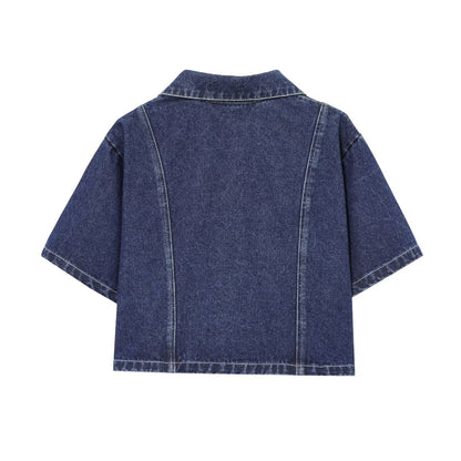 Denim top+irregular skirt and pants set for women