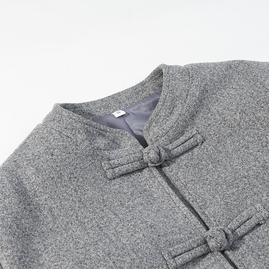 Commuting style buttoned woolen long sleeved jacket