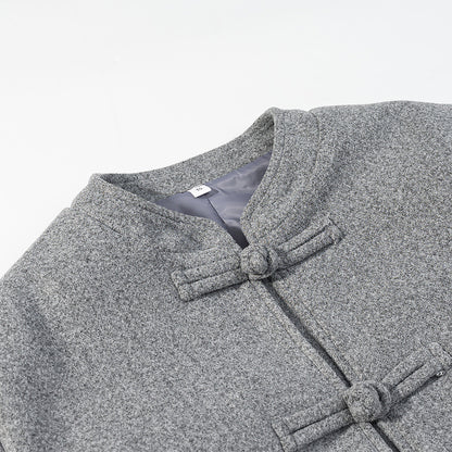 Commuting style buttoned woolen long sleeved jacket