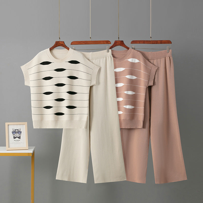 Round neck wide leg pants two-piece set