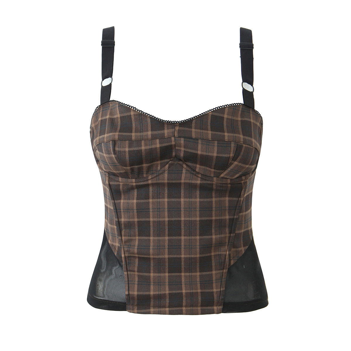 Fashion patchwork plaid top+short skirt set