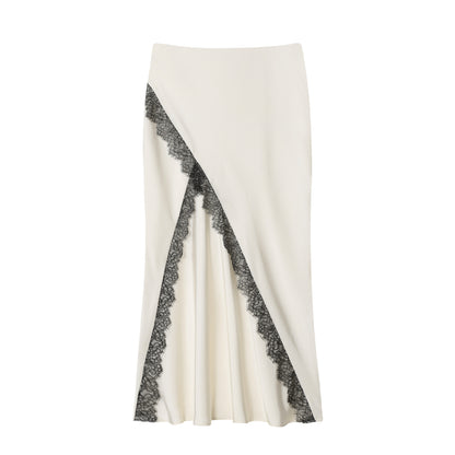Women's Lace-Trimmed Satin Halter Neck Top + Midi Skirt Set