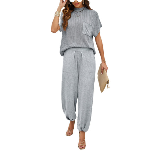 Casual Solid Color Woolen Legged Pants Set