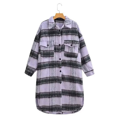 Versatile woolen plaid jacket