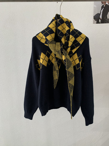 Style Vintage Plaid Shawl Knit Set Women's Lazy Style Top