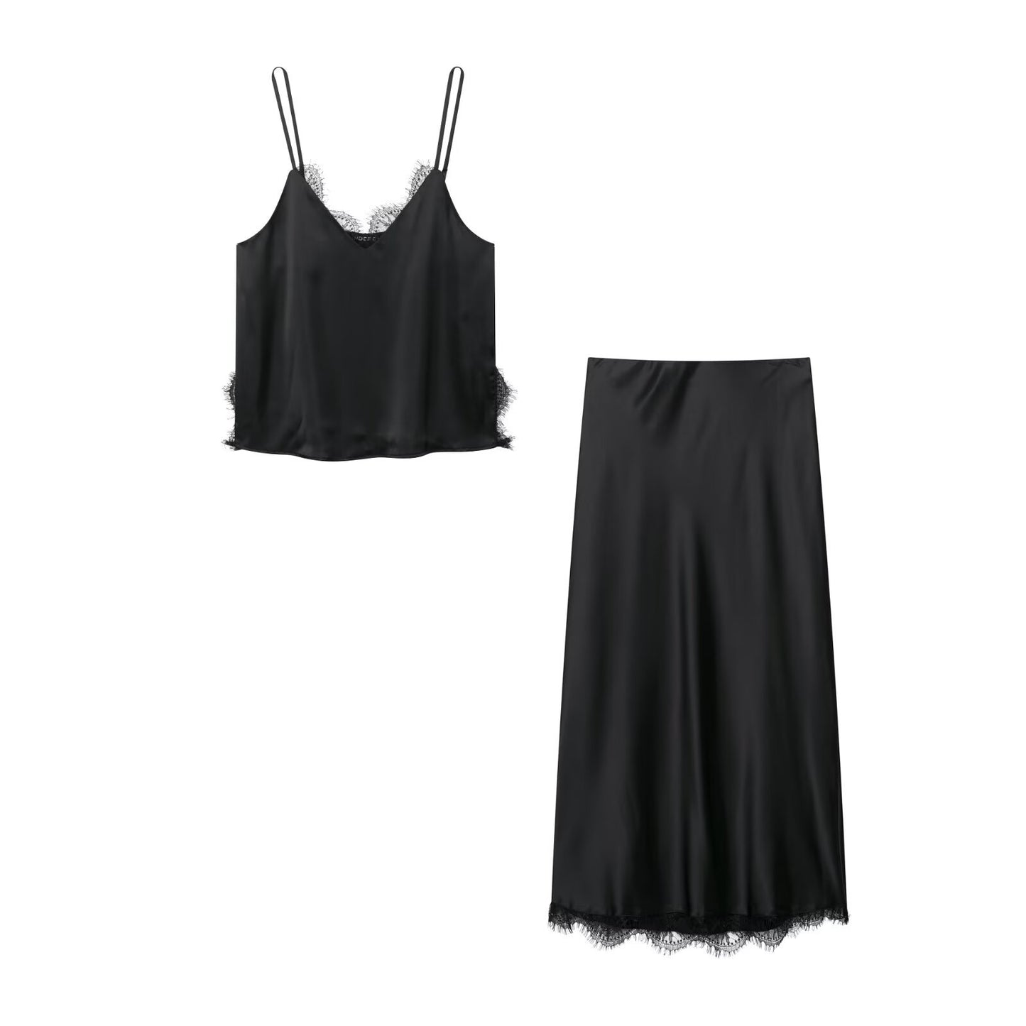 Lace trimmed top+skirt set