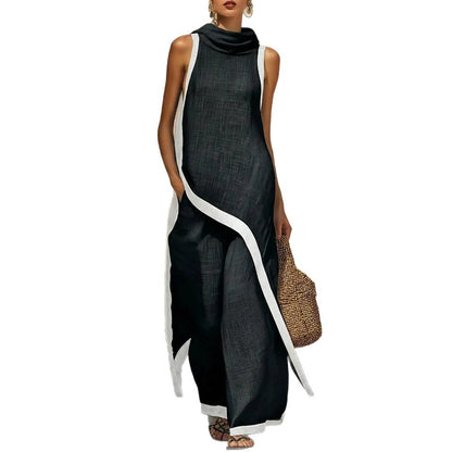 Cut Elegant Hooded Sleeveless Set
