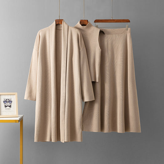 Three-Piece Set for Women Slimming Sweater Cardigan Dress Ensemble