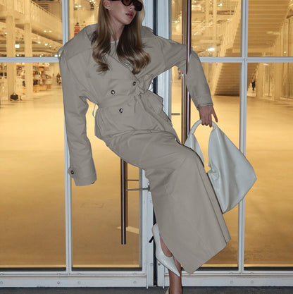 Flip collar long sleeved windbreaker jacket two-piece set