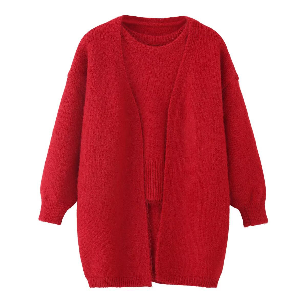 Long sleeved loose jacket with suspender, two-piece sweater set