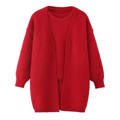 Long sleeved loose jacket with suspender, two-piece sweater set