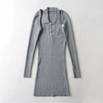 Two piece set of buttoned knitted dress lapel skirt shawl