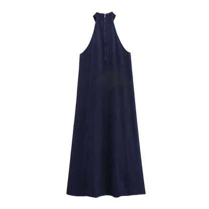 Hanging neck denim dress