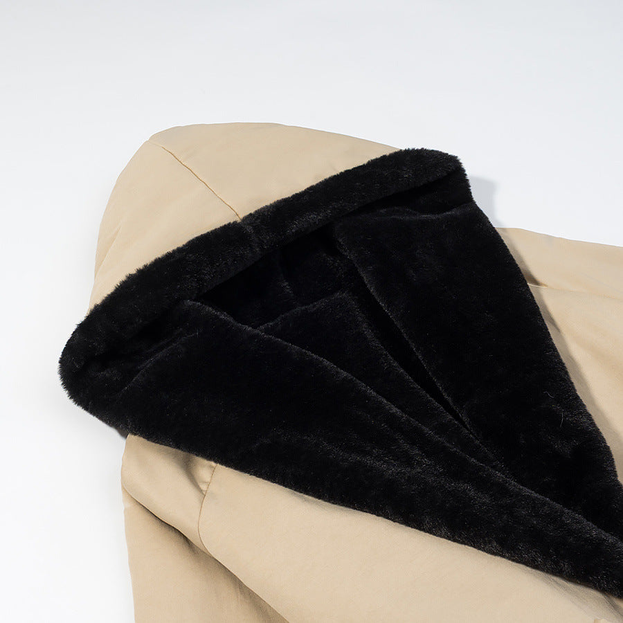 Long woolen hooded cotton jacket