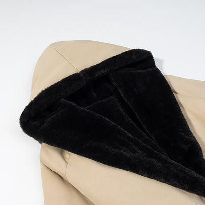 Long woolen hooded cotton jacket