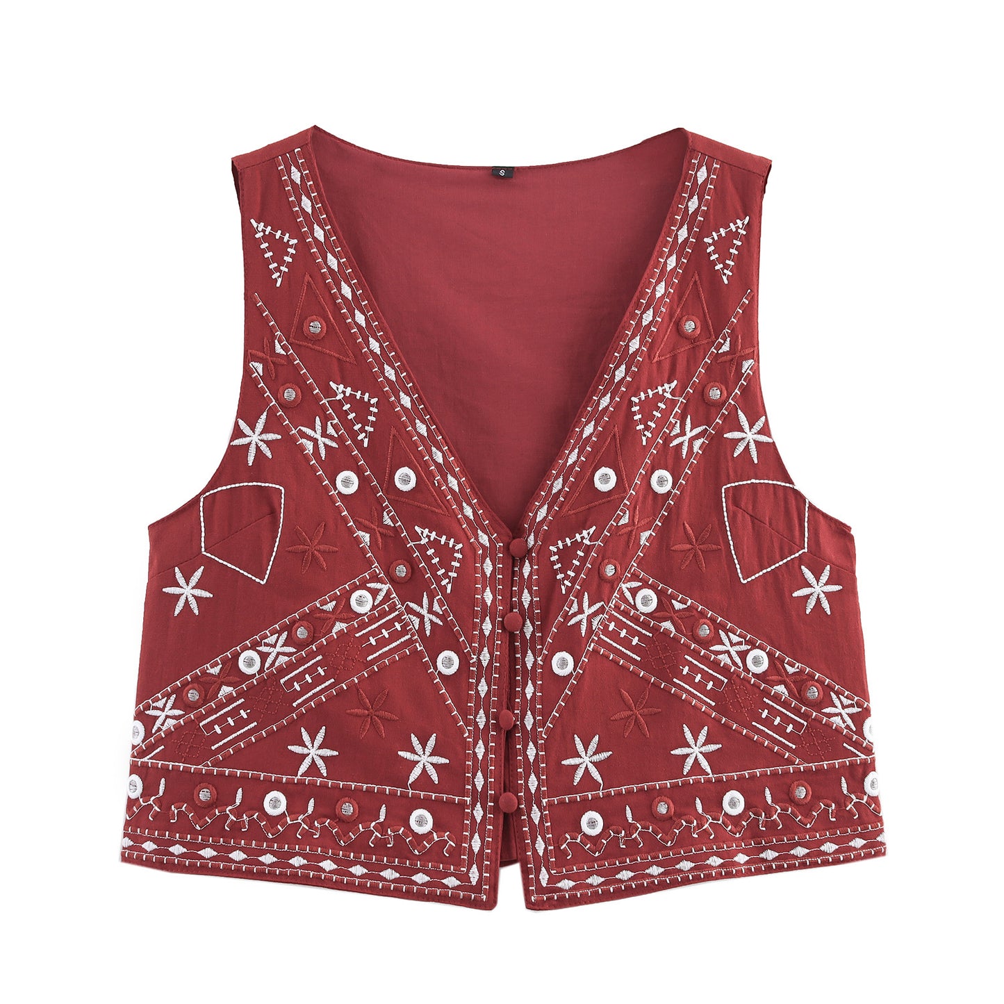 Women's Clothing Mirror Effect Decorative Embroidery Vest + Shorts Set