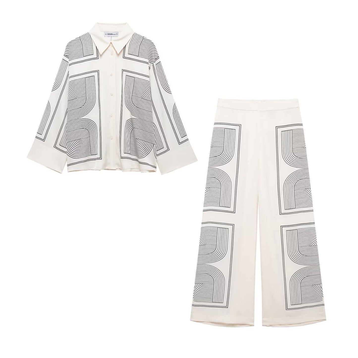 Fashion printed twill shirt+pants set