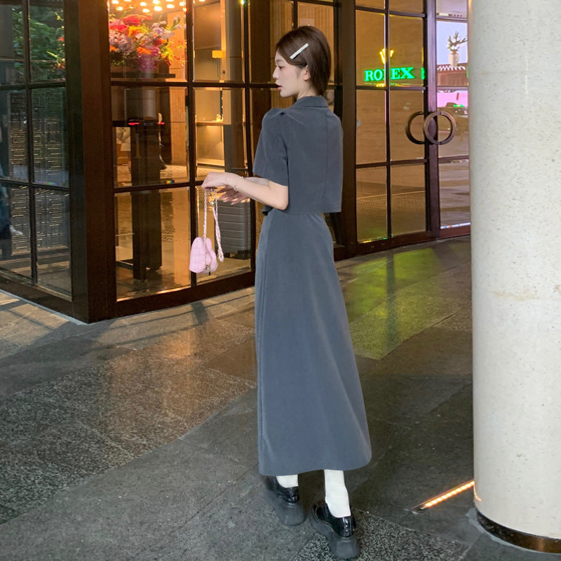 Fashion StyleSolid ColorLong Sleeve Suit Design  Dress Set