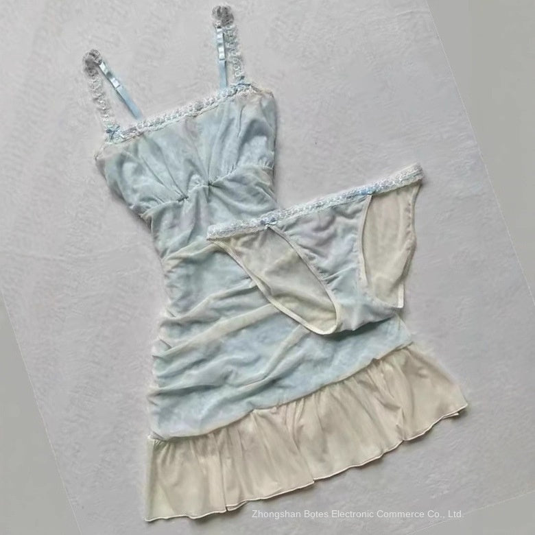 Spliced Lace Summer Waist-cinching Slimming Strapless Dress and Panty Set