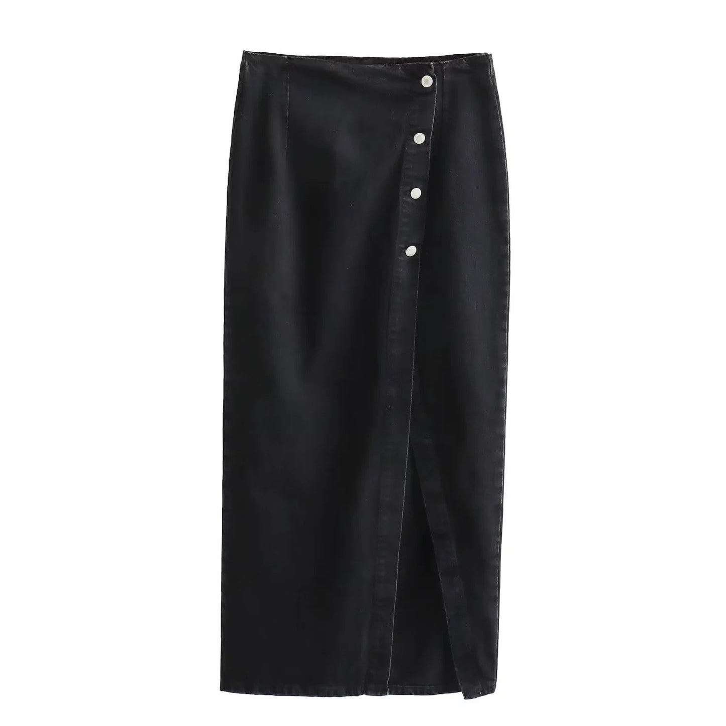 Women's Fashion Short Denim Vest + Double-Breasted Midi Skirt Set