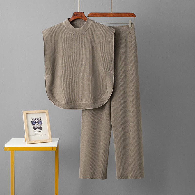 Loose sleeveless top wide leg pants two-piece set for women