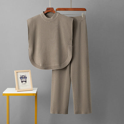 Loose sleeveless top wide leg pants two-piece set for women