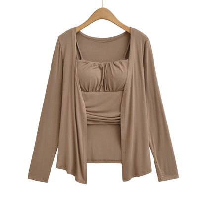 Long Sleeve Cardigan and Small Strap Two-Piece Set