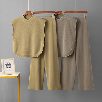 Loose sleeveless top wide leg pants two-piece set for women