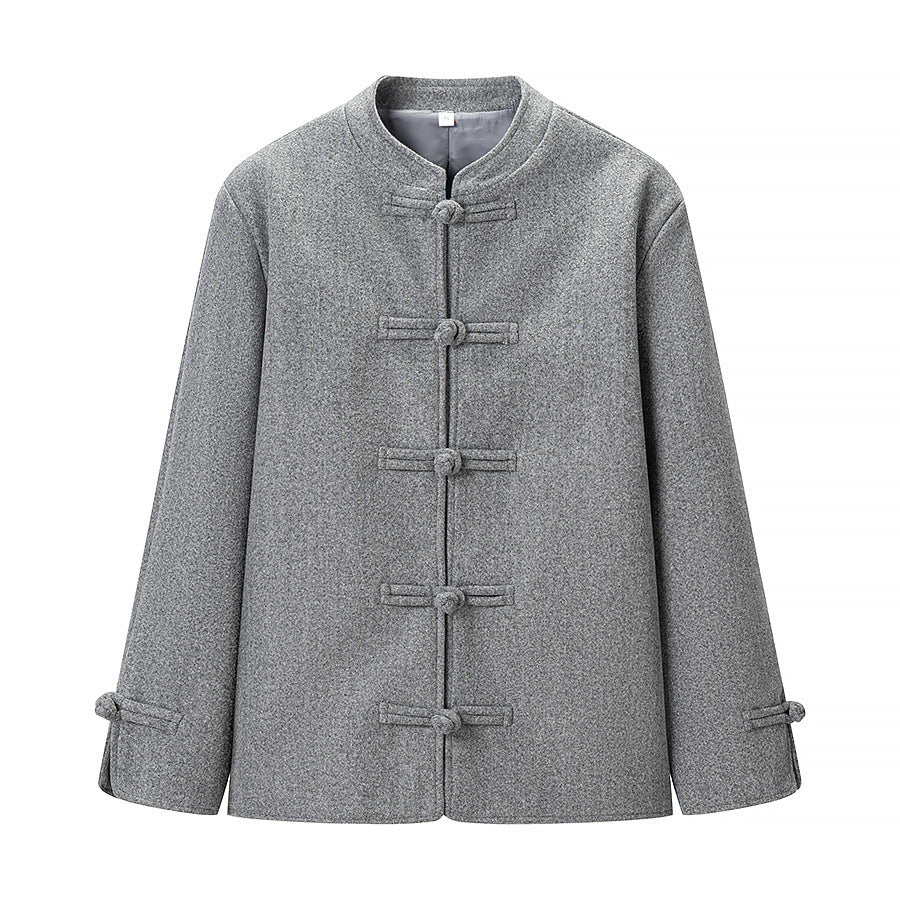 Commuting style buttoned woolen long sleeved jacket