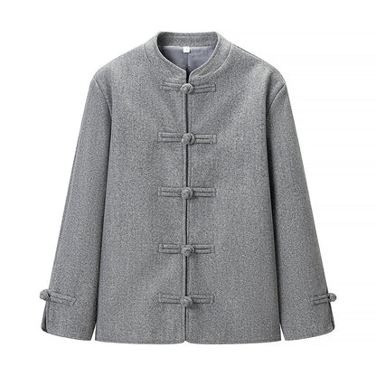Commuting style buttoned woolen long sleeved jacket
