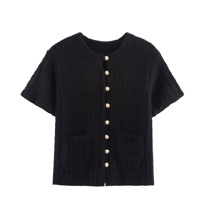 Women's Layered Decorative Knit Jacket + Camisole + Spliced Knit Set