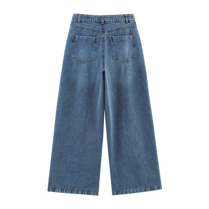 Women's Denim Vest + Wide Leg Pants Set