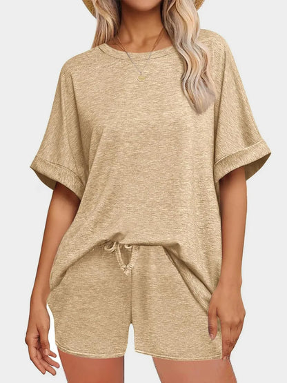 Round Neck T-Shirt and Drawstring Shorts Set