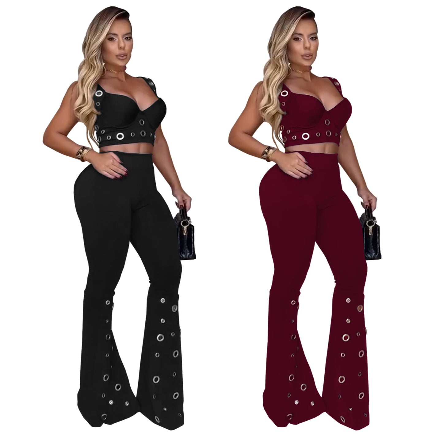 Women's Set - Elegant and Sexy Top with Wide-Leg Pants