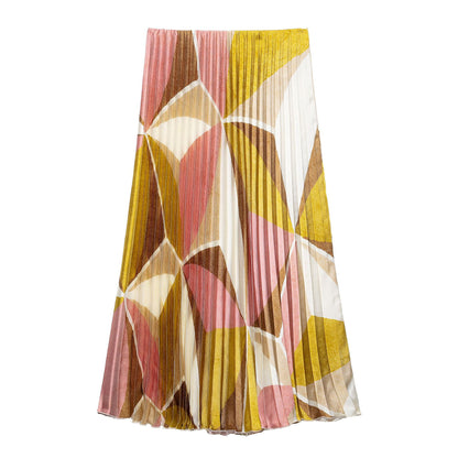 Geometric Pattern Printed Halter Neck Top + Skirt Set for Women
