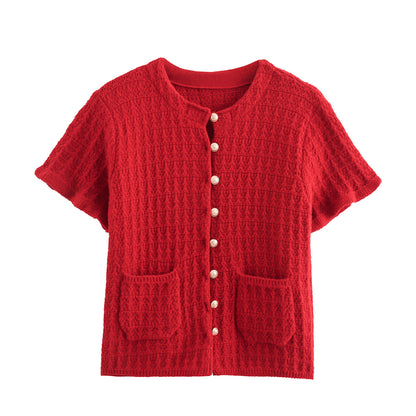 Women's Layered Decorative Knit Jacket + Camisole + Spliced Knit Set