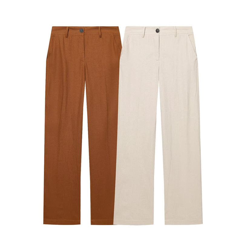 Spring New  Fashion Linen Blend Safari Shirt and Long Pants Set