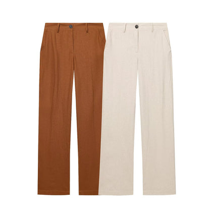 Spring New  Fashion Linen Blend Safari Shirt and Long Pants Set