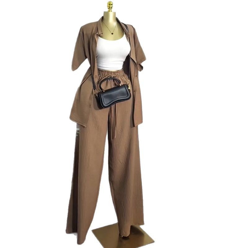 Collar loose short sleeved shirt and pants set