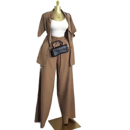 Collar loose short sleeved shirt and pants set